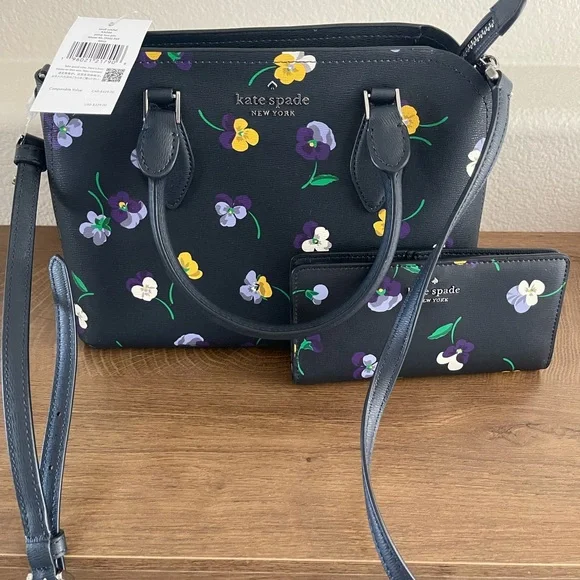 Kate Spade New York Floral Satchel Crossbody Bag + Matching Wallet NWT - Picture 1 of 7